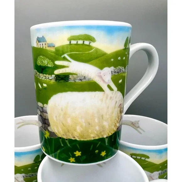 Department 56 Green Acres By Judith Glover Sheep Mugs Set Of 4 Ceramic Pastoral - Picture 2 of 9